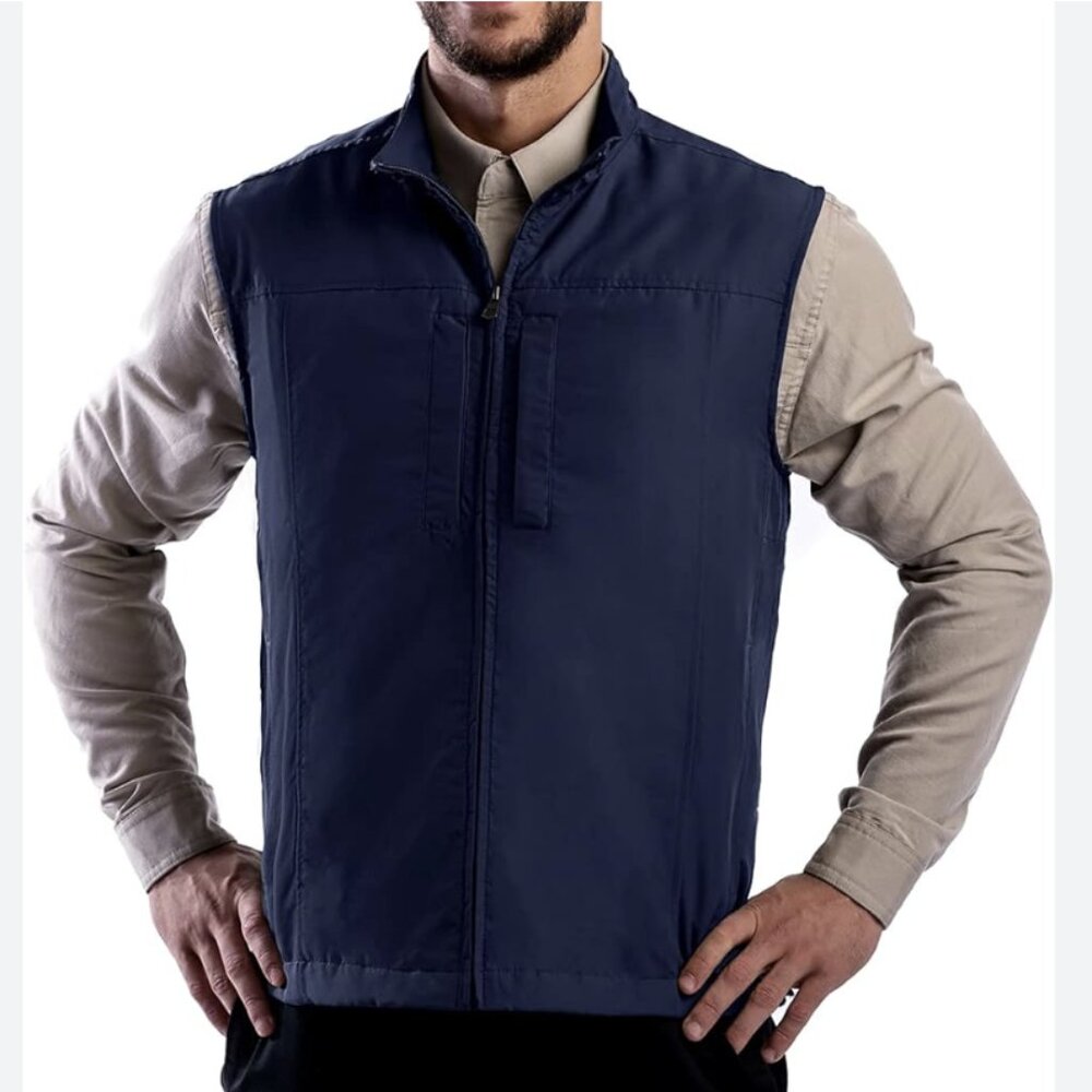 ScotteVest RFID Travel Vest Men's Navy Blue Pockets Full Zip Size XXL